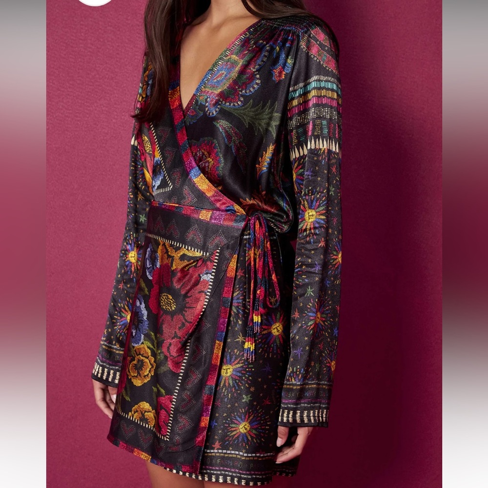 Farm Rio Black Mixed Scarves Mini dress